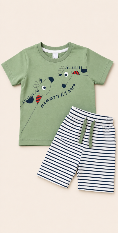 Kids Giraffe Print Tee & Shorts Set